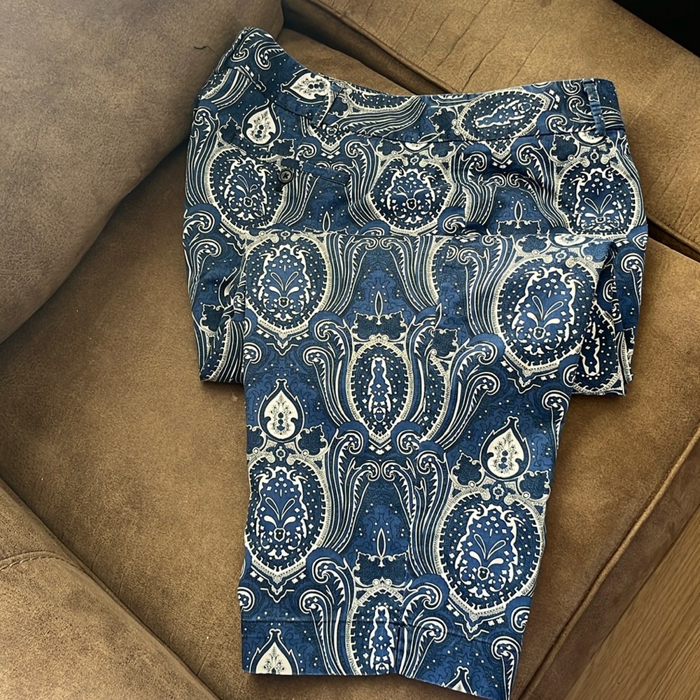 TALBOTS Paisley  Petite Blue/White Cropped Heritage Cotton Blend Size 16W